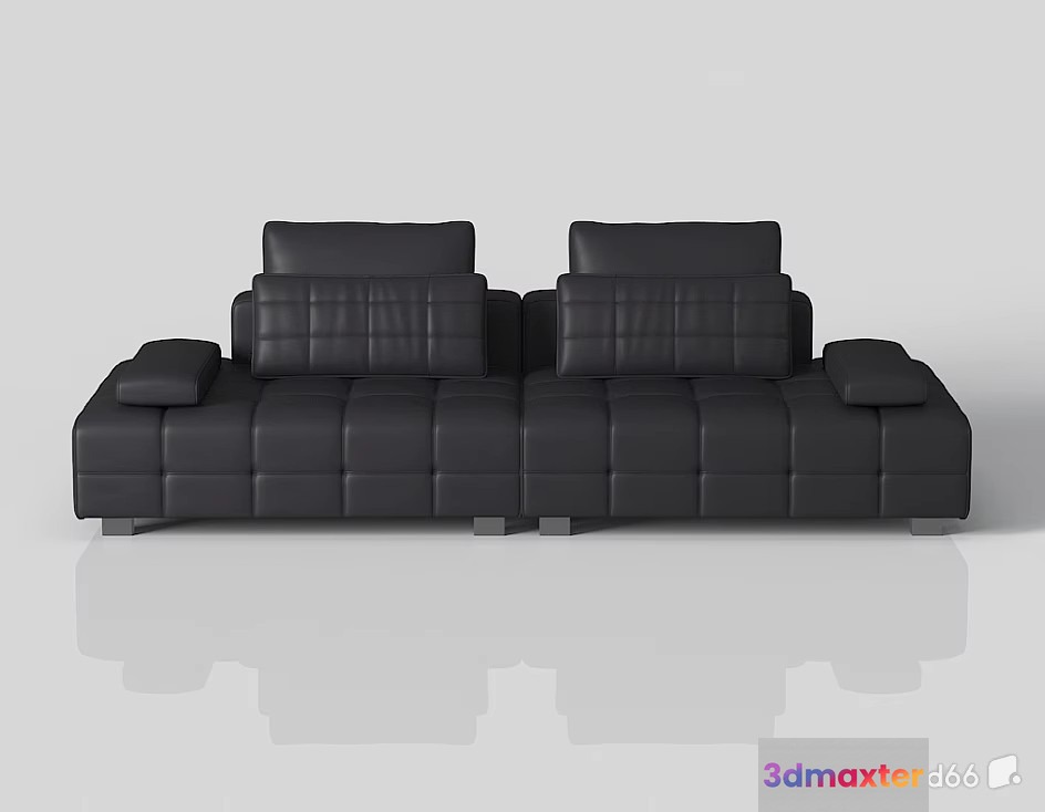 Modern Black Leather Sofa 3D Model - 20636 - VRAY Render