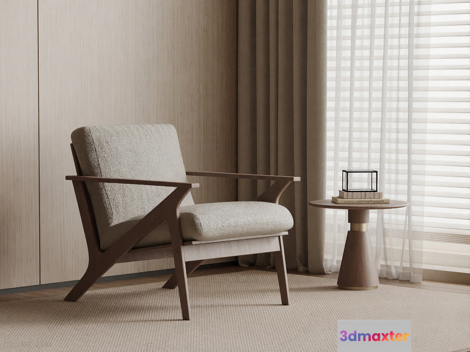 Wooden Accent Chair 3D Model - 1824 - VRAY Render