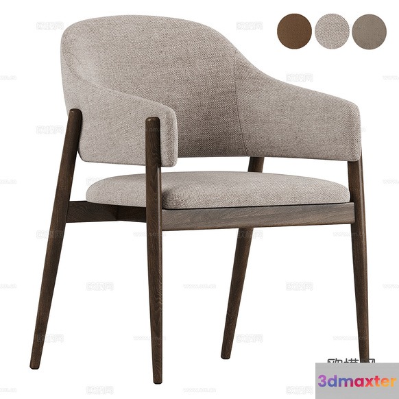 A Chair With A Wooden Frame And Beige Upholstery 3D Model - 21409 - VRAY Render