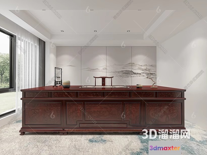 A Large Dark Wood Desk 3D Model - 15817 - VRAY Render