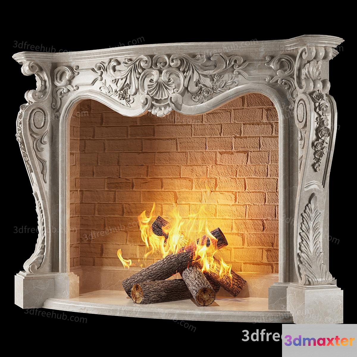 A Fireplace With A Decorative Mantle 3D Model - 22022 - VRAY Render
