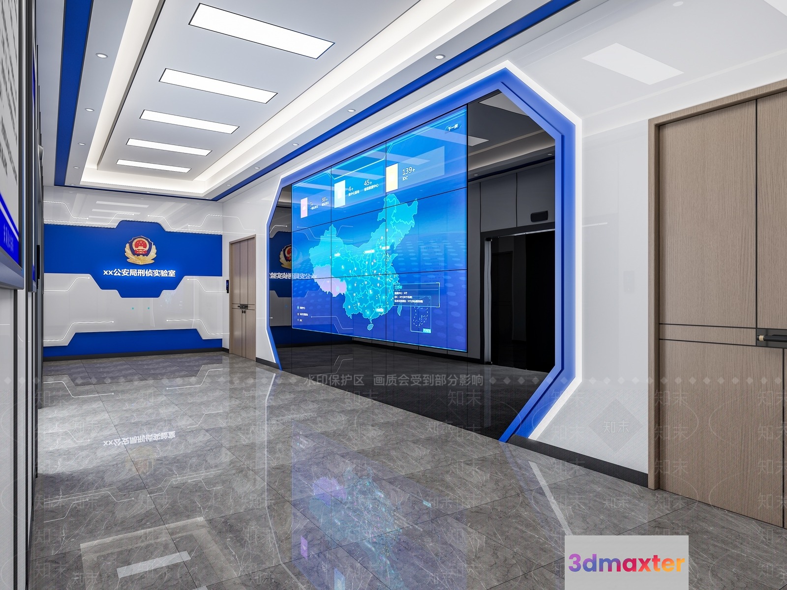 A Large Blue Screen With A Map 3D Model - 4970 - VRAY Render