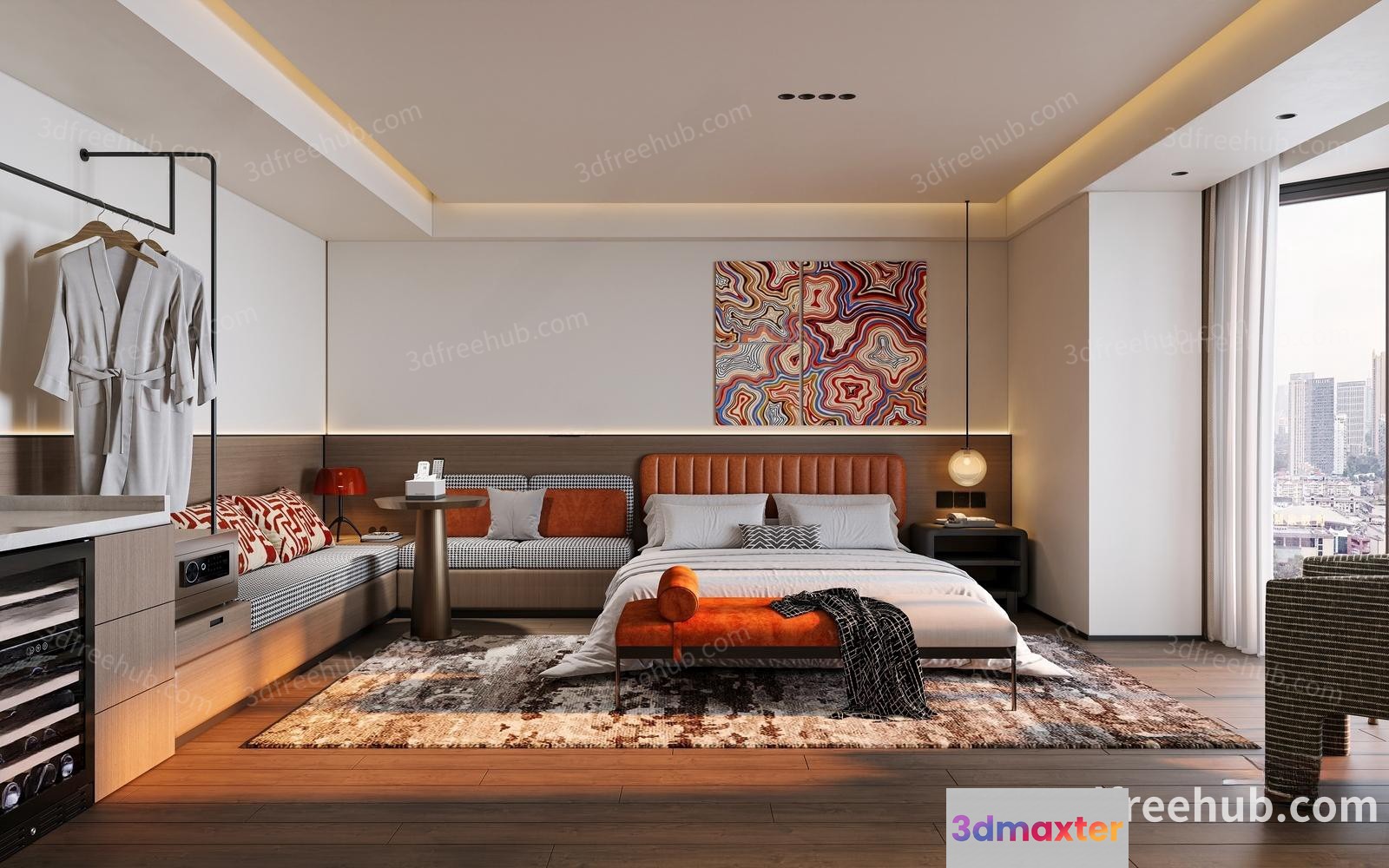 Cozy Modern Bedroom 3D Model - 23600 - VRAY Render