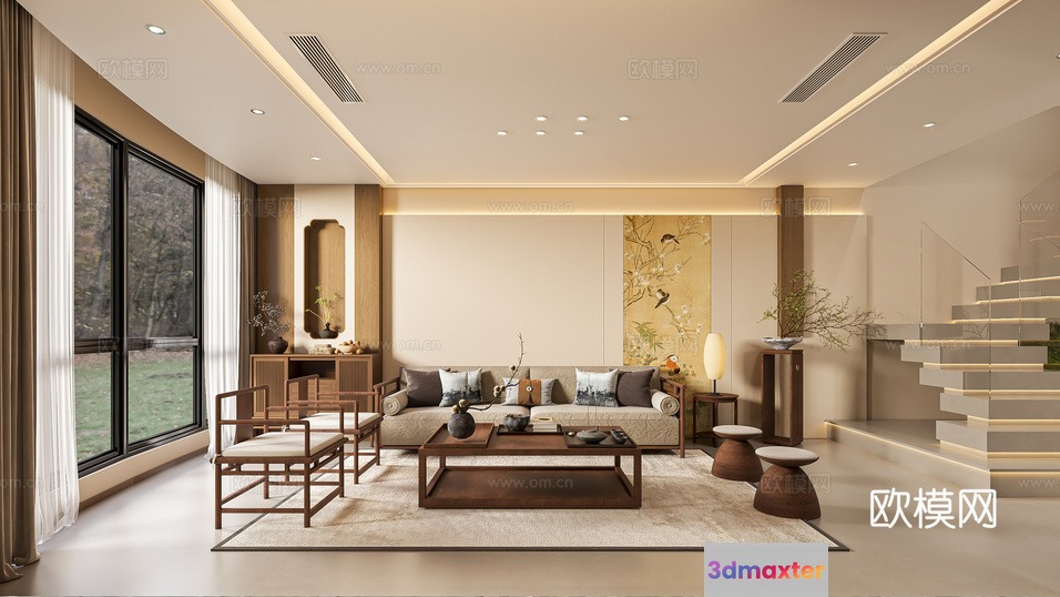 Modern Living Room 3D Model - 4035 - VRAY Render