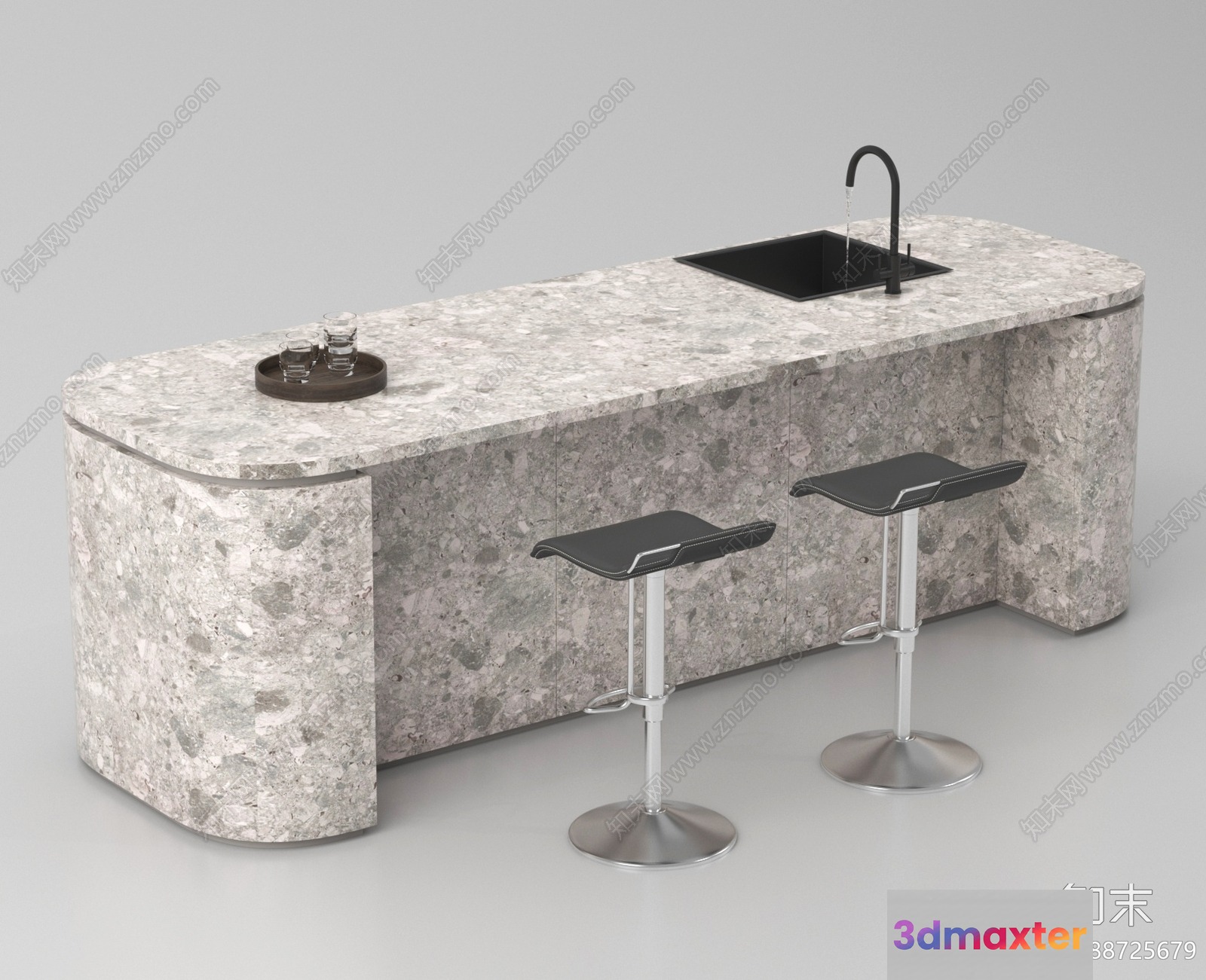 Modern Kitchen Island 3D Model - 13588 - VRAY Render