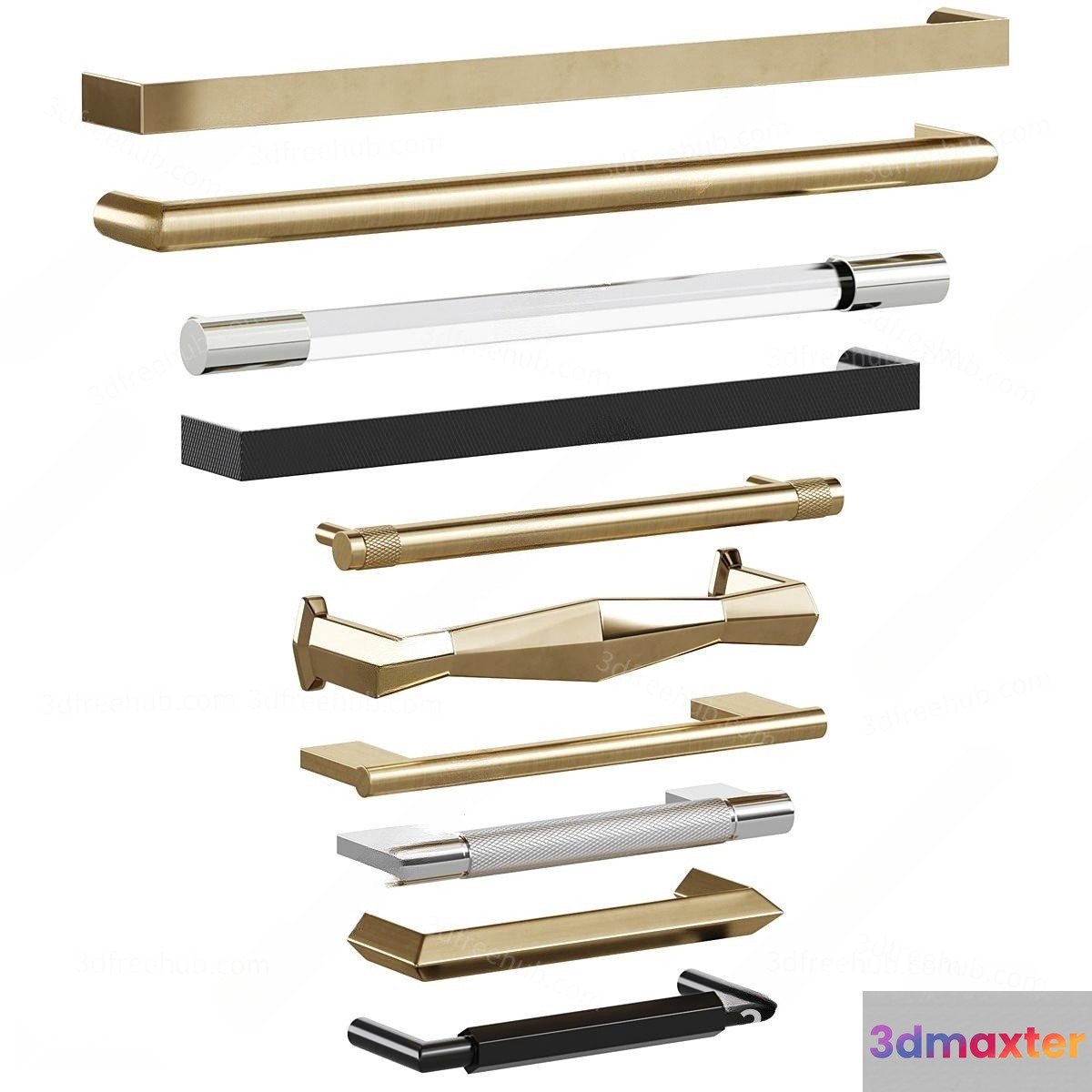 Modern Gold Hardware 3D Model - 8632 - VRAY Render