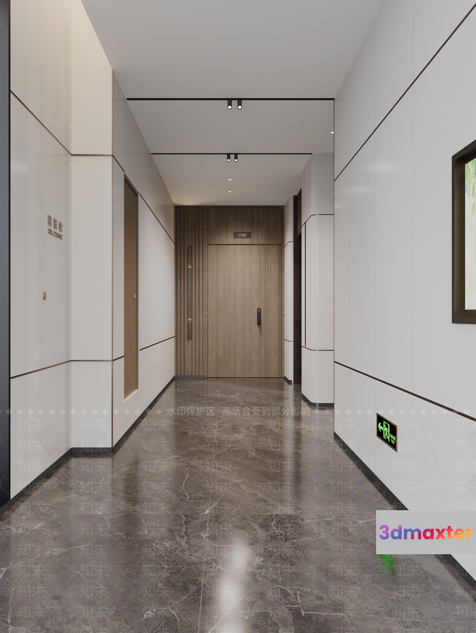 The Main Subject Is A Hallway With A Door At The End 3D Model - 15198 - VRAY Render
