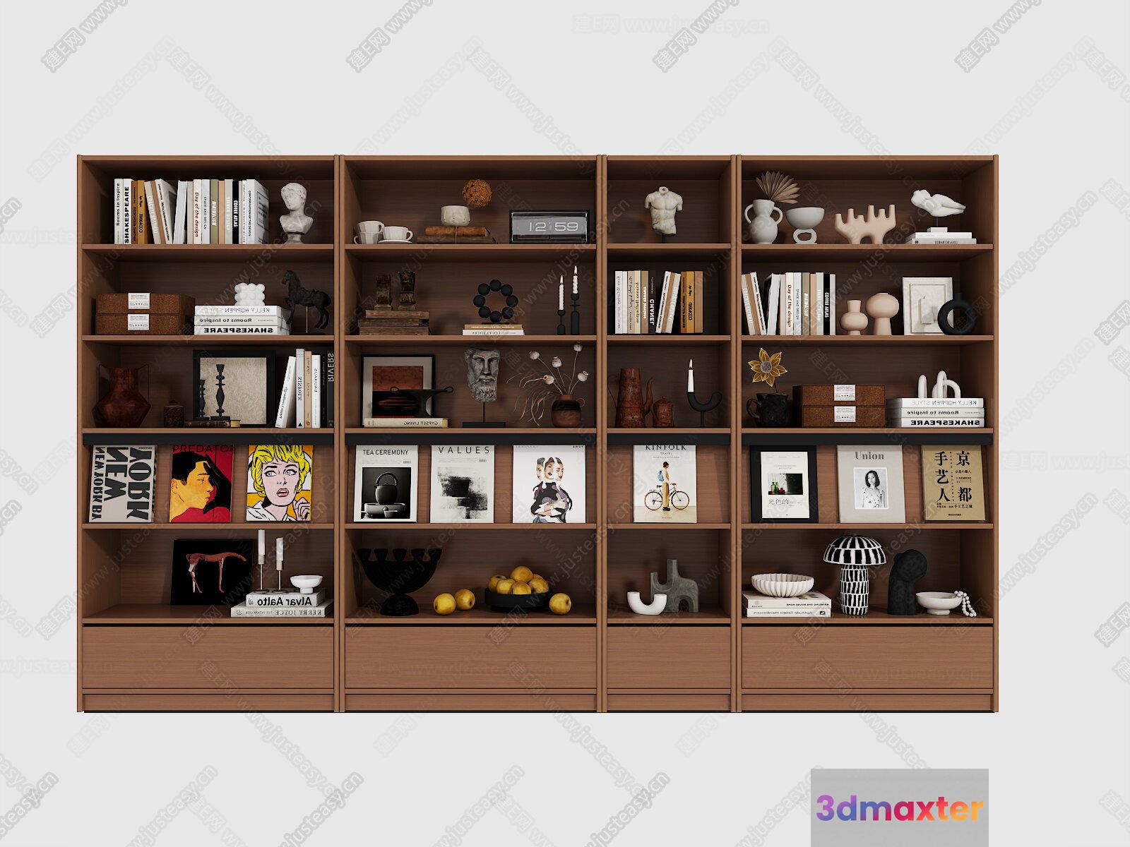 A Large Wooden Bookshelf 3D Model - 17314 - VRAY Render