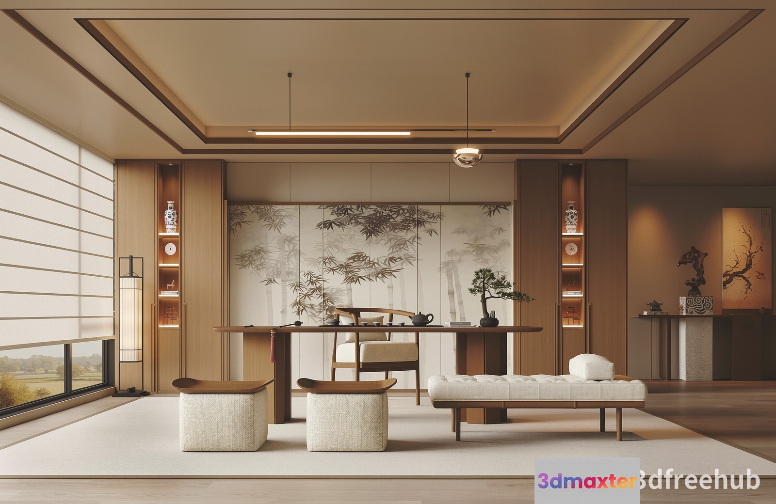 Modern Asian-Inspired Living Room 3D Model - 22232 - VRAY Render