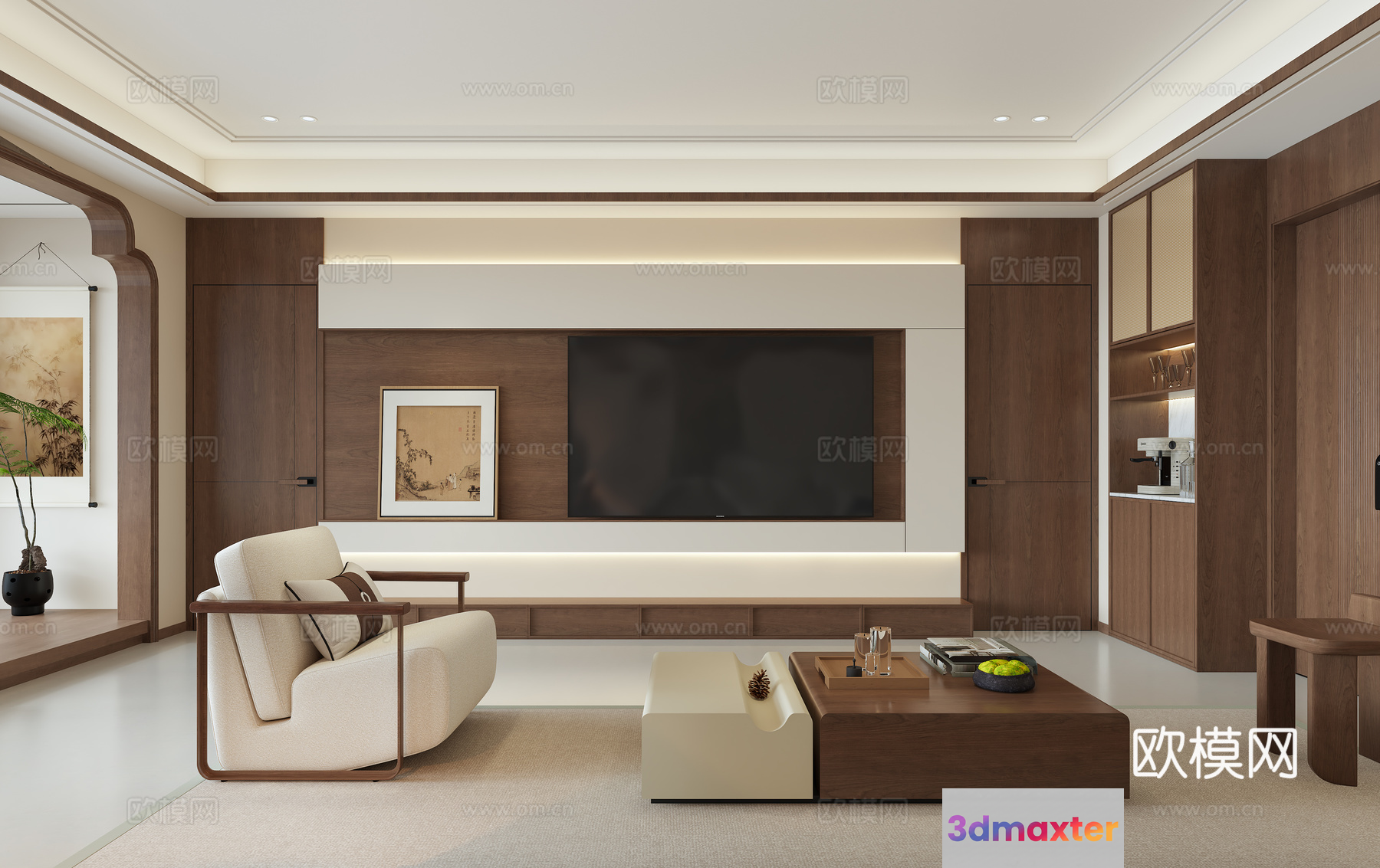 Modern Living Room 3D Model - 541 - VRAY Render