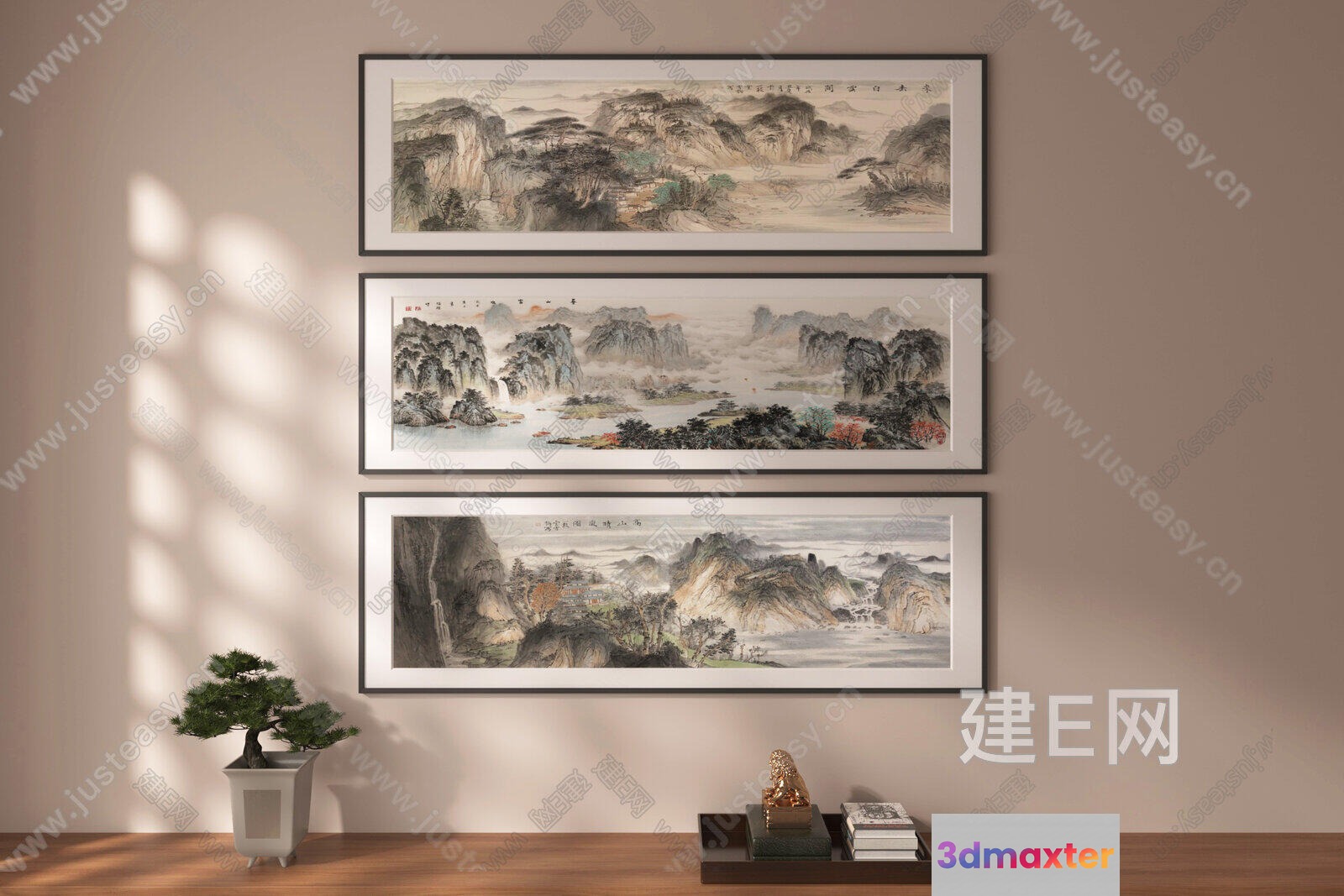 Artwork With Asian-Inspired Landscape Paintings 3D Model - 8828 - VRAY Render