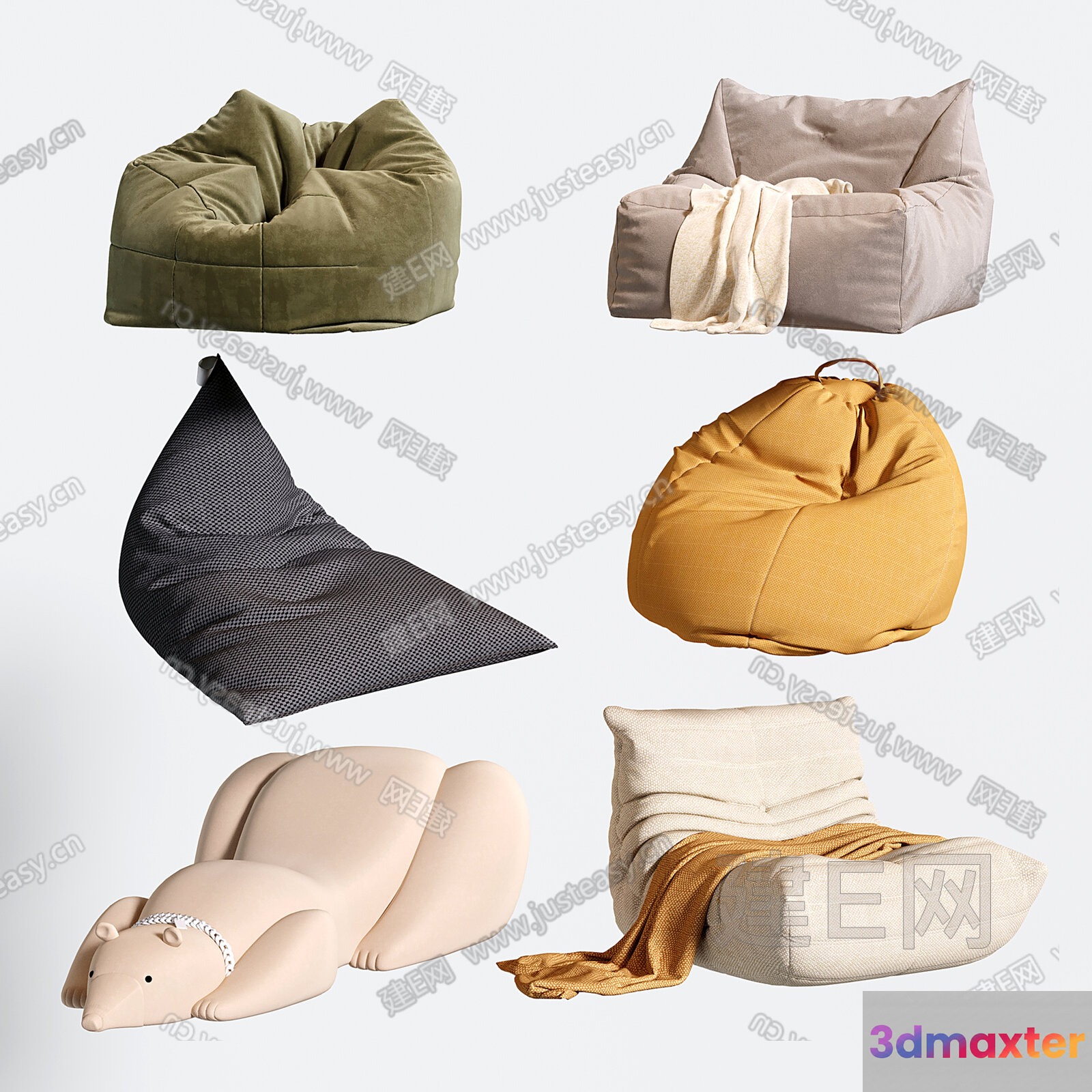 Cozy Bean Bag Chairs 3D Model - 14013 - VRAY Render
