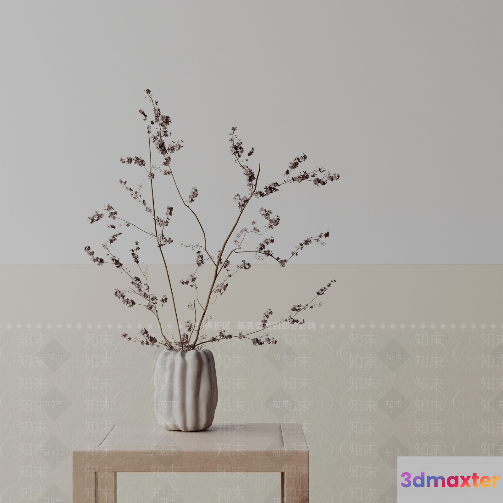 A White Vase With Branches 3D Model - 19822 - VRAY Render