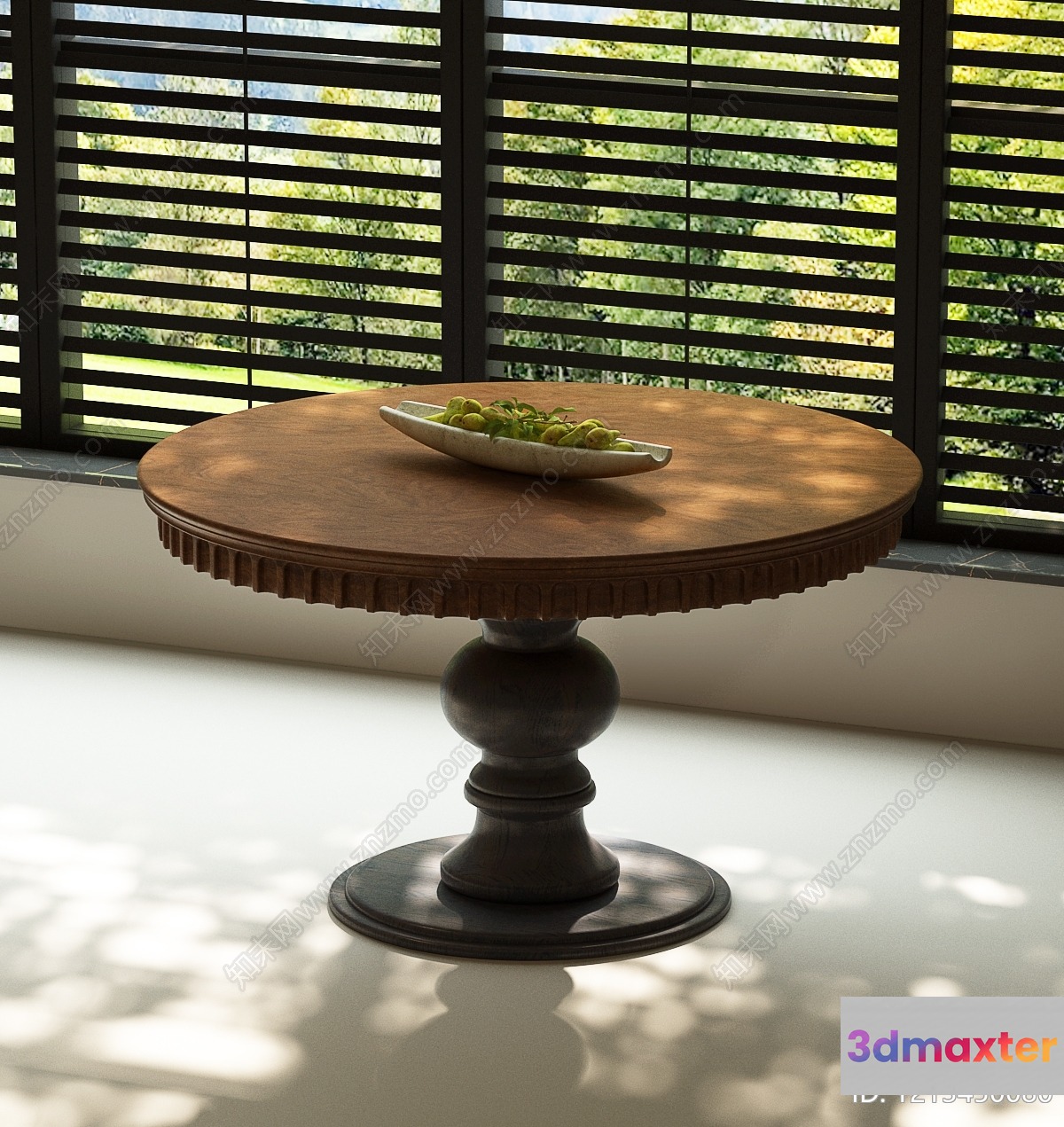 A Wooden Table With A Bowl Of Fruit On Top 3D Model - 5302 - VRAY Render