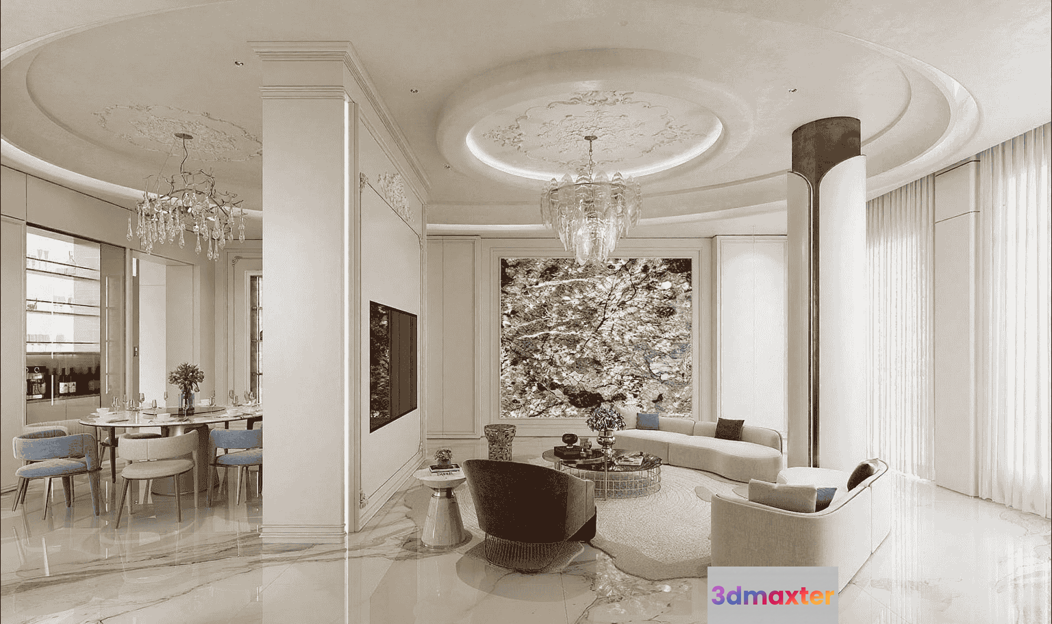 Modern Living Room 3D Model - 15012 - VRAY Render