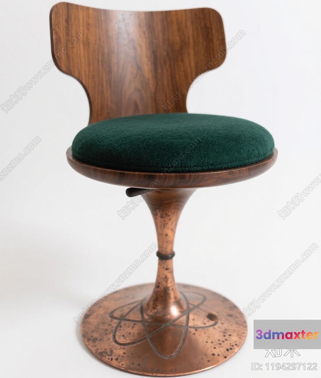 A Wooden Chair With A Green Cushion 3D Model - 17302 - VRAY Render