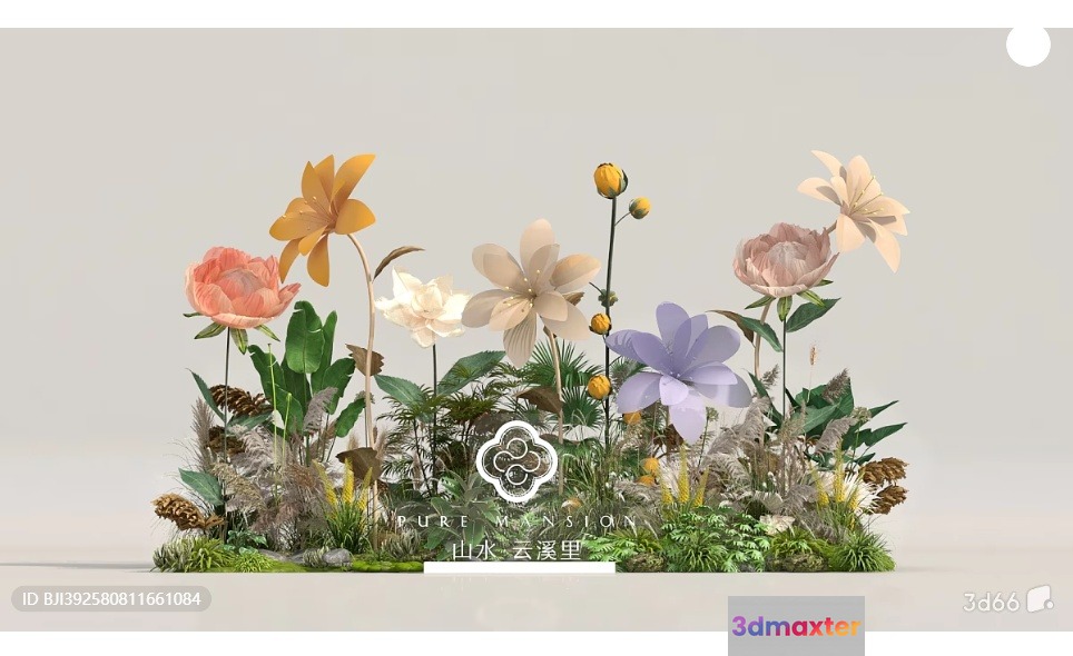 A 3D Rendering Of A Garden With Various Plants And Flowers 3D Model - 16371 - VRAY Render