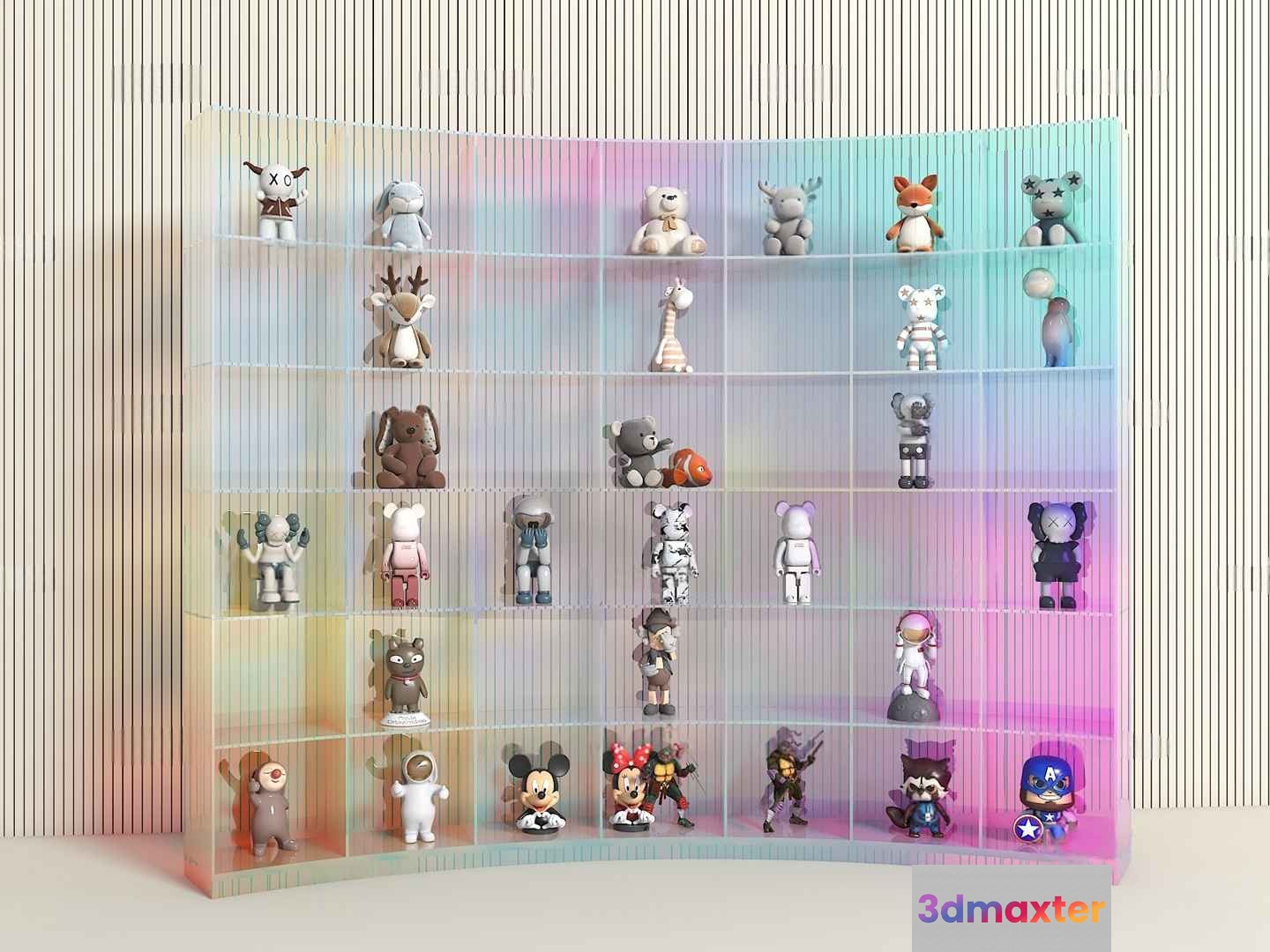 Toy Shelf With Multicolored Acrylic Display Cases 3D Model - 14632 - VRAY Render