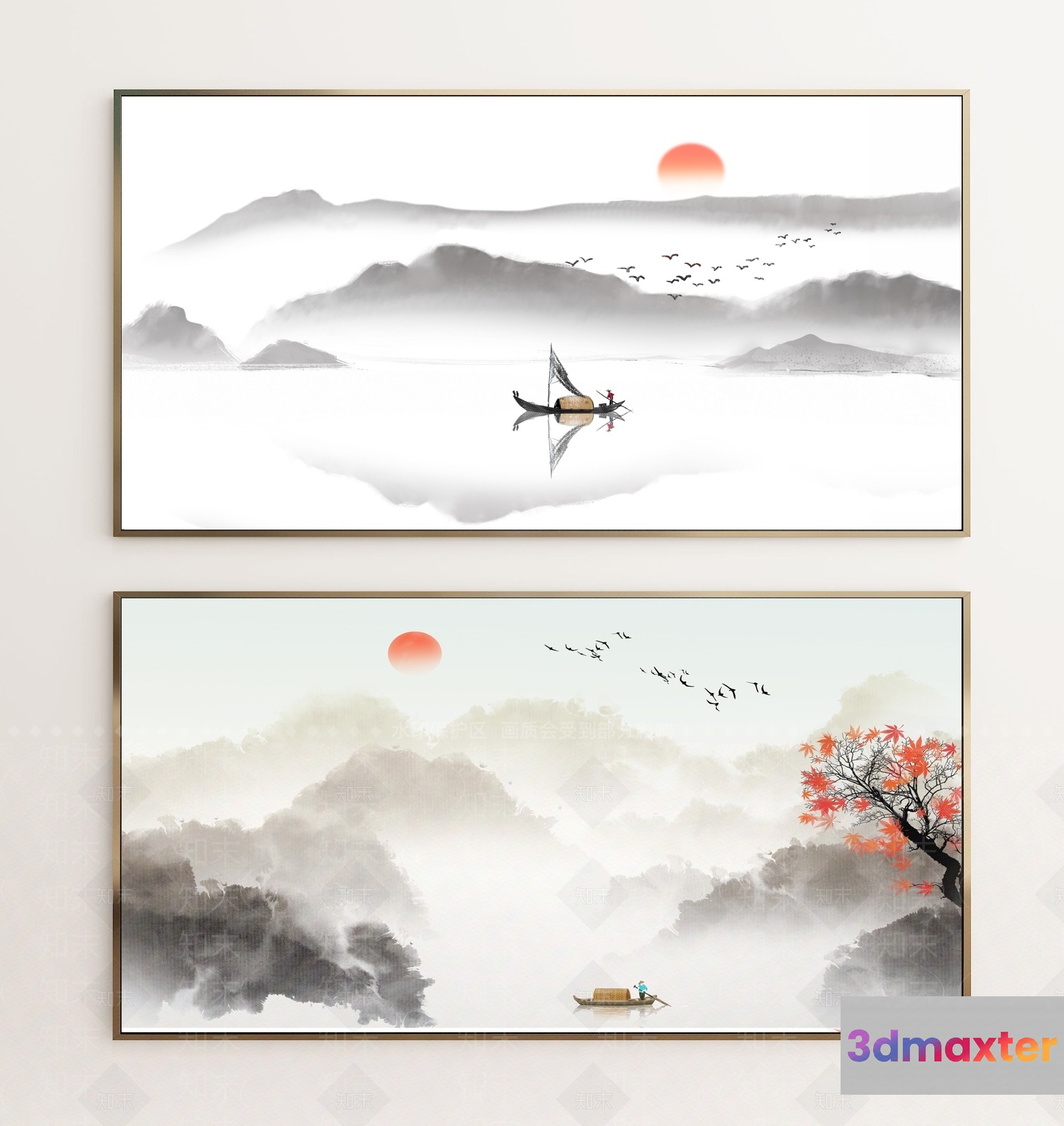 Two Framed Paintings Of A Serene Landscape 3D Model - 6612 - VRAY Render