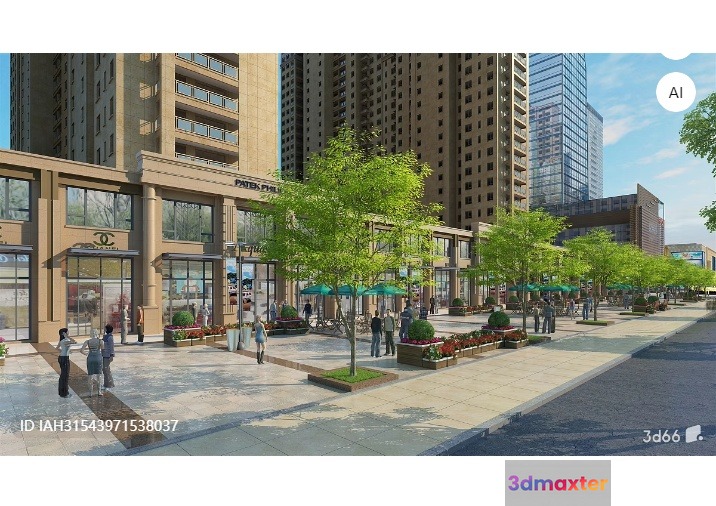 The Main Subject Is A City Street With Buildings And People 3D Model - 8850 - VRAY Render