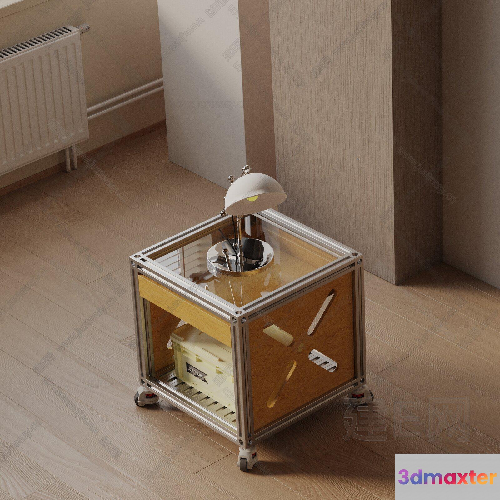 A Wooden Desk With A Lamp On Top 3D Model - 3723 - VRAY Render