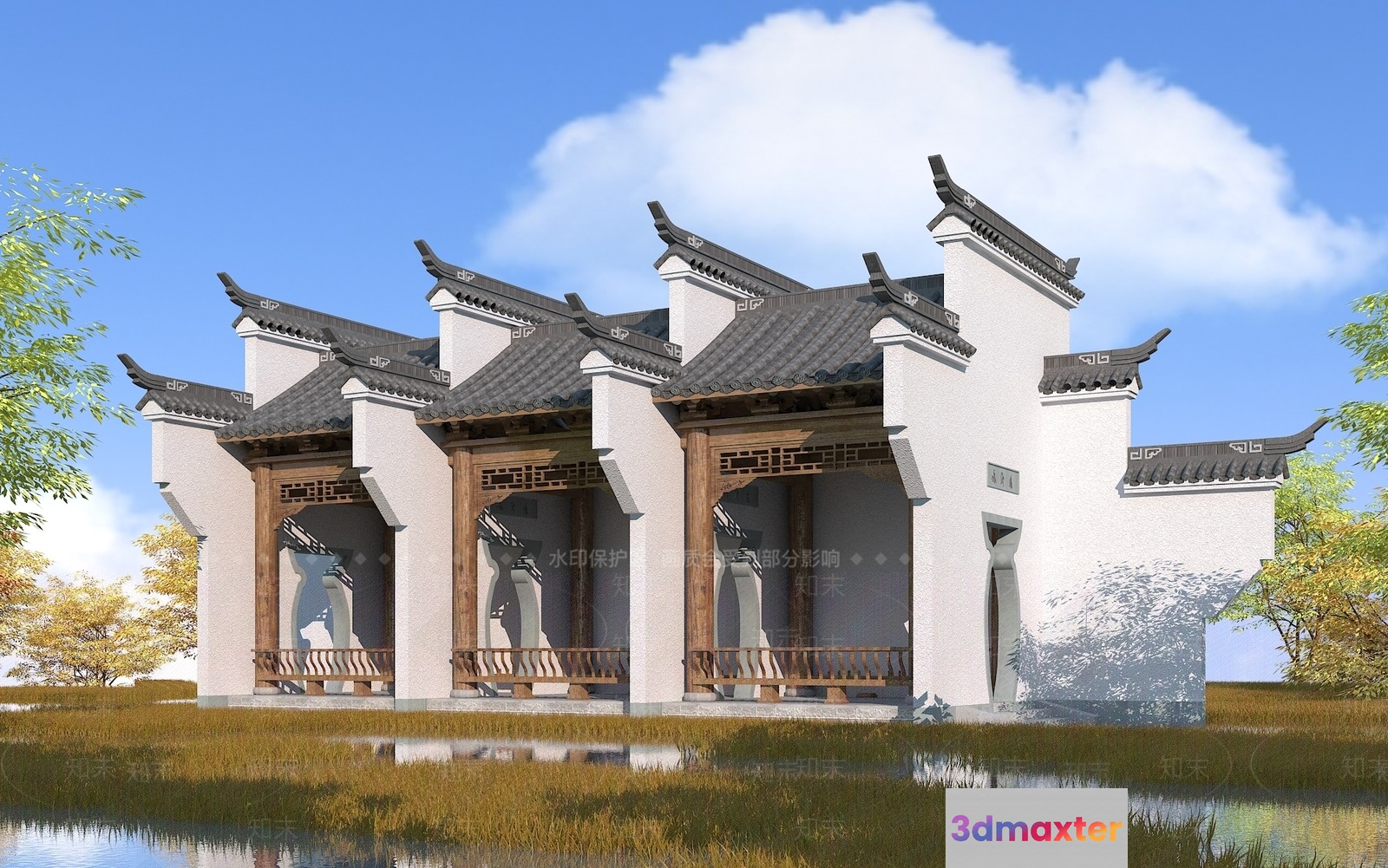 A Traditional Chinese Building 3D Model - 3021 - VRAY Render