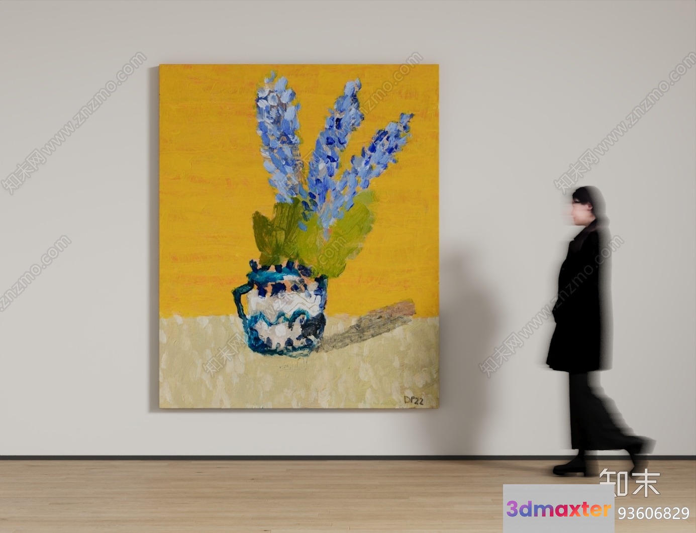 A Woman In A Black Outfit Walking Past A Painting 3D Model - 22316 - CORONA Render