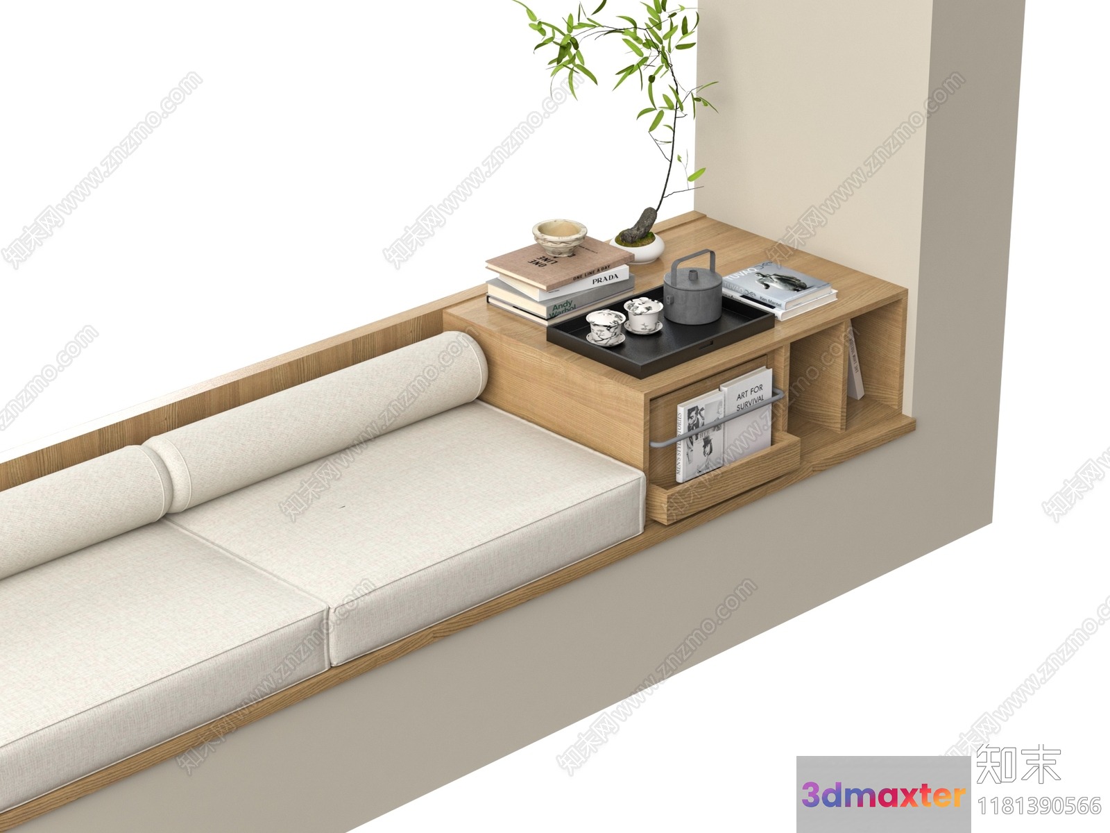 Modern Japanese-Inspired Daybed 3D Model - 9220 - VRAY Render