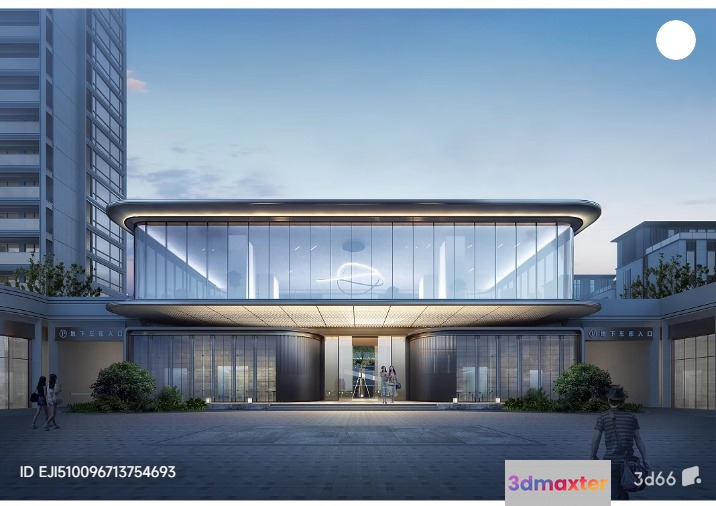 A Futuristic Building With A Large Glass Entrance 3D Model - 3074 - VRAY Render