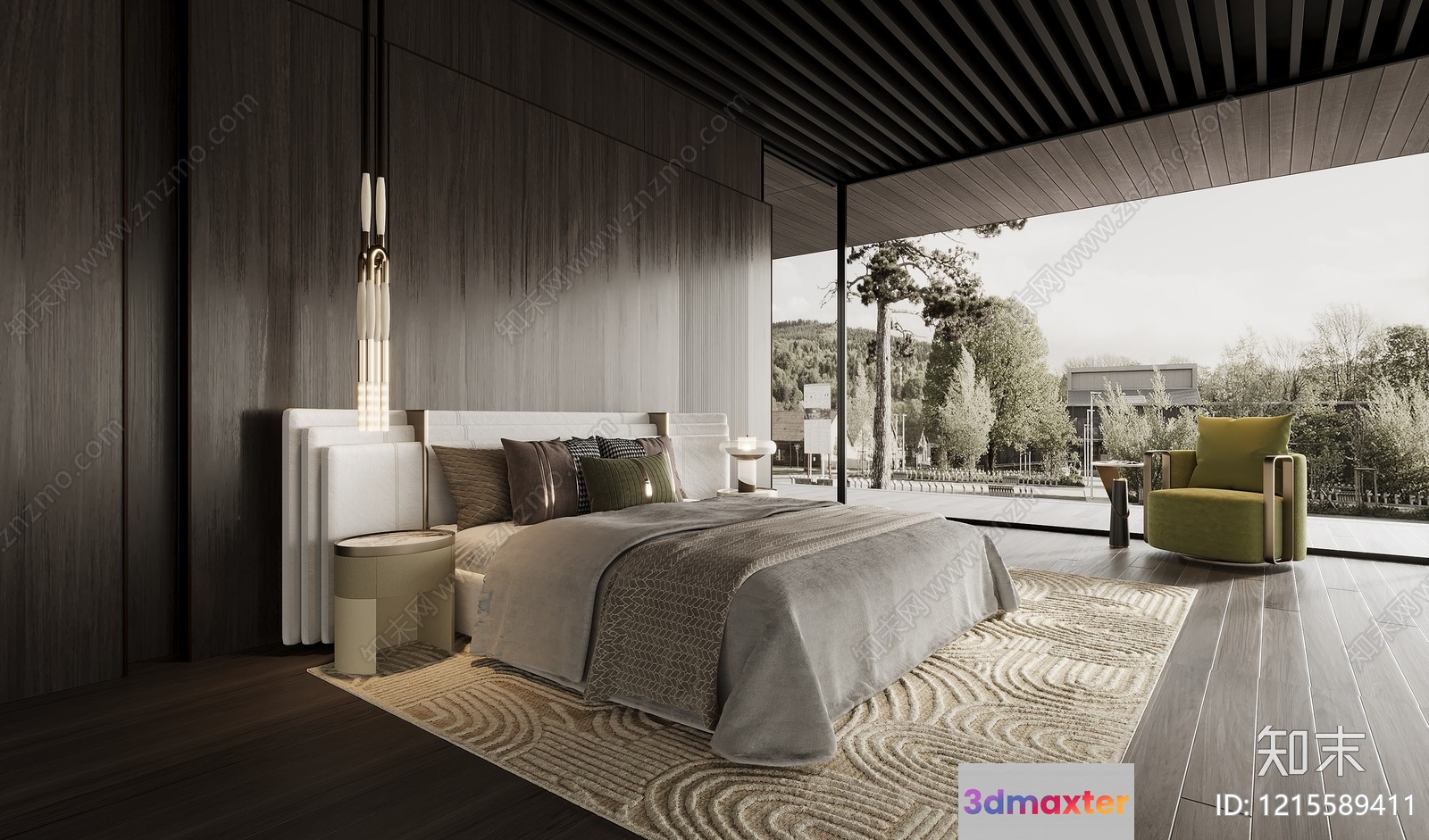 Modern Bedroom With A Large Window 3D Model - 12576 - VRAY Render