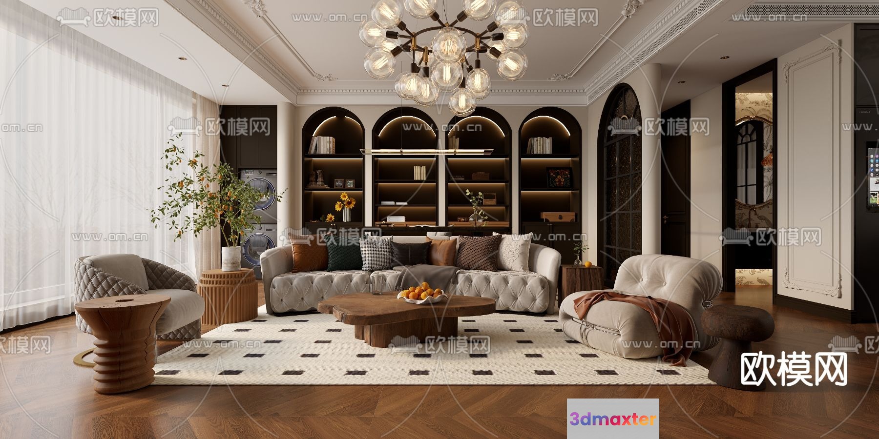 Modern Living Room 3D Model - 16317 - VRAY Render