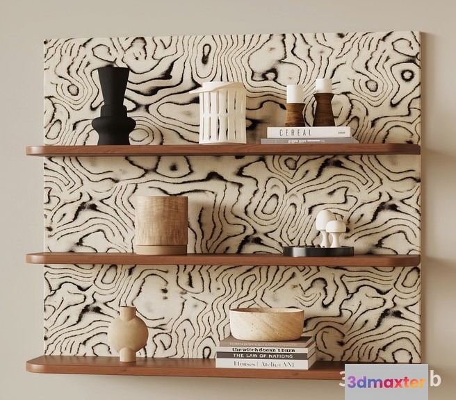 A Shelf With Books And Decorative Items 3D Model - 21258 - VRAY Render