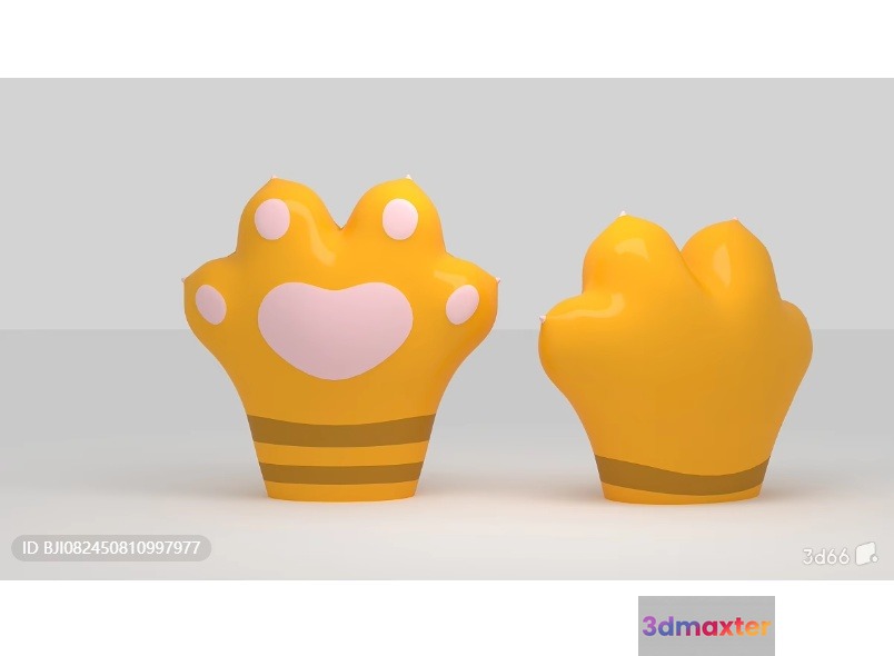 Two Yellow Cat Paw Figurines 3D Model - 3941 - VRAY Render