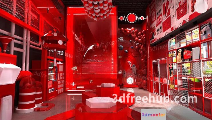 The Main Subject In This Image Is A Red Room With A Vending Machine And 3D Model - 18531 - VRAY Render
