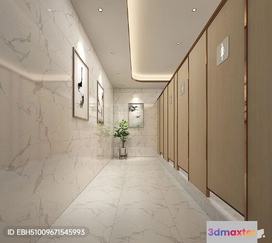 A Hallway With A Marble Floor 3D Model - 3653 - VRAY Render