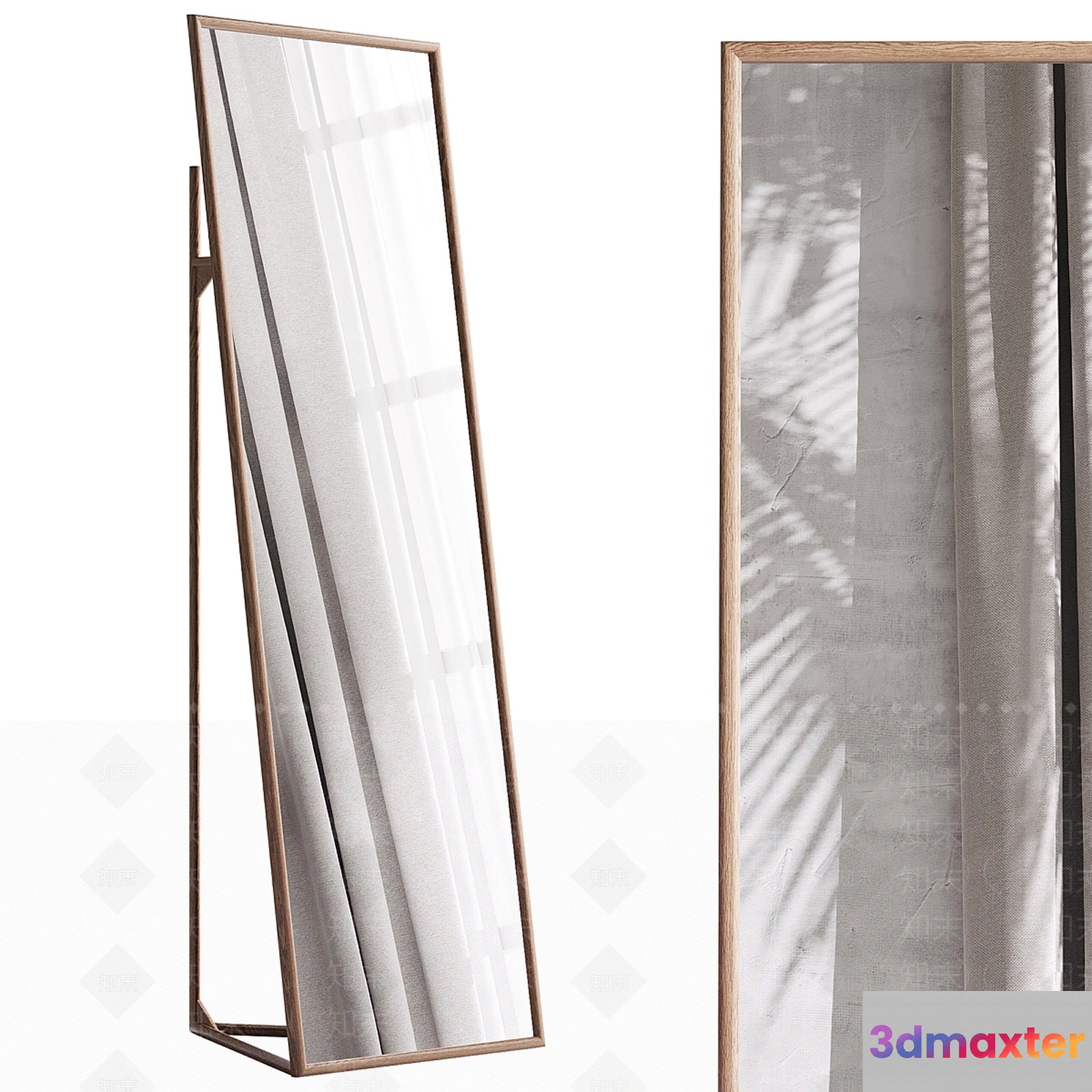 A Tall Mirror With A Wooden Frame 3D Model - 5166 - VRAY Render