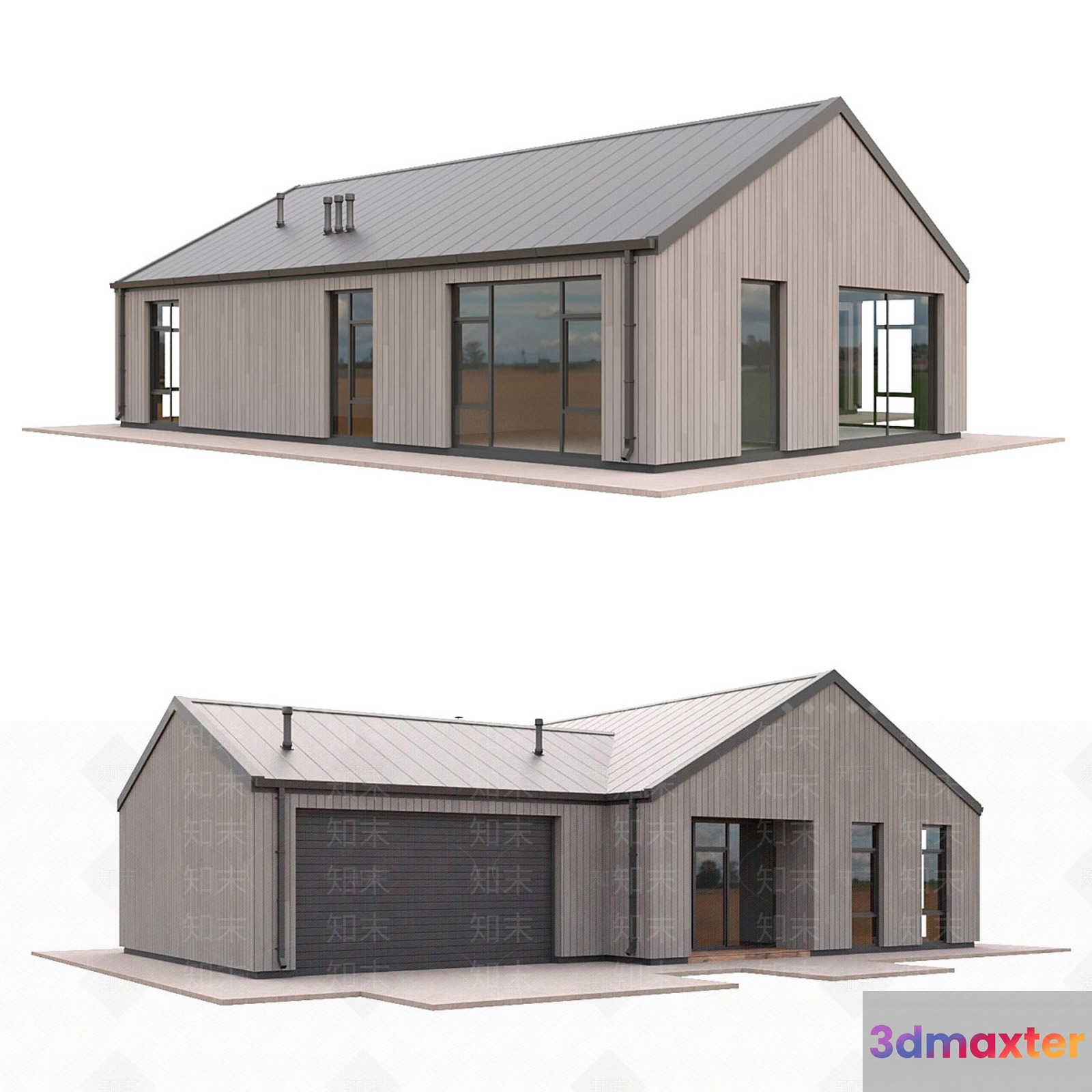 A House With A Garage 3D Model - 11533 - VRAY Render