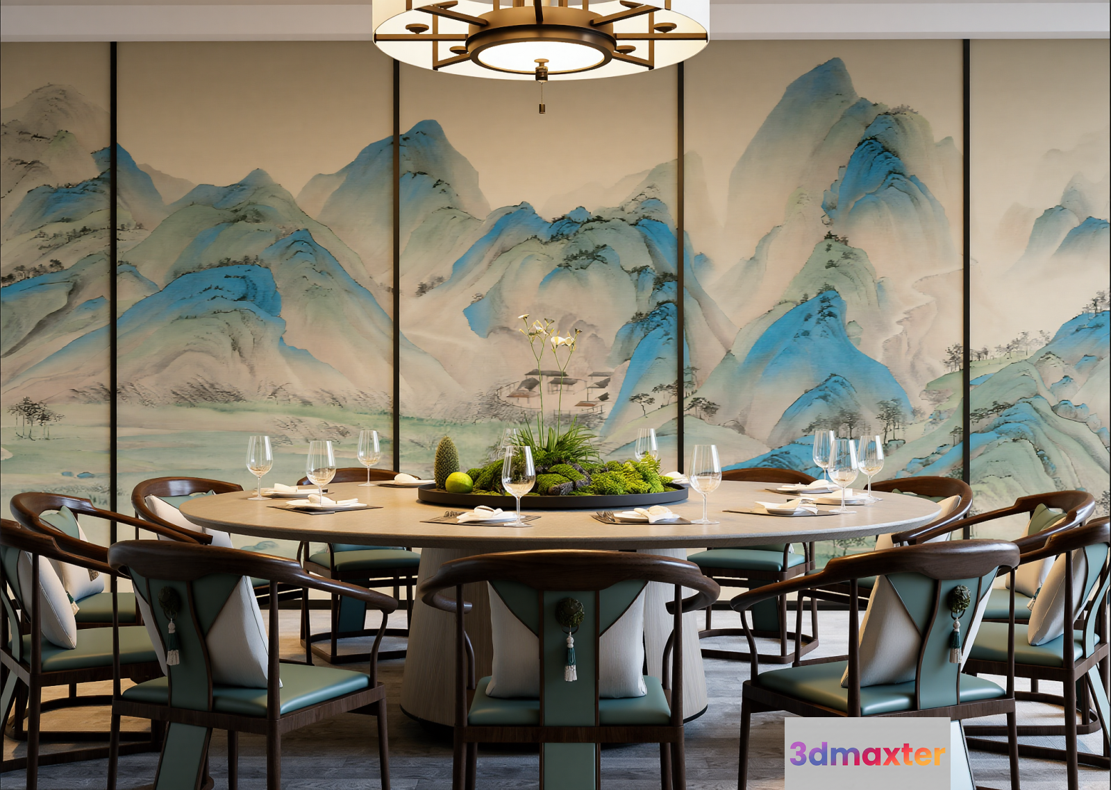Large Round Dining Table 3D Model - 16994 - VRAY Render