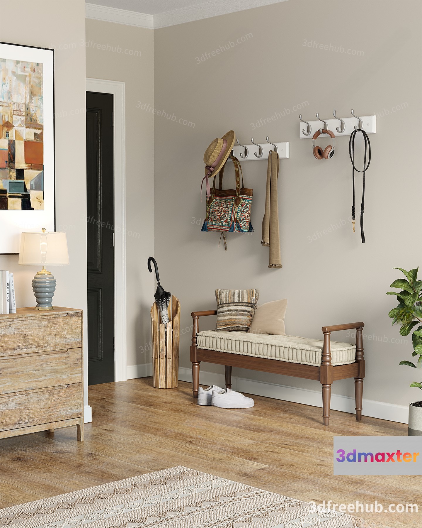 Cozy Entryway With A Bench 3D Model - 23598 - VRAY Render