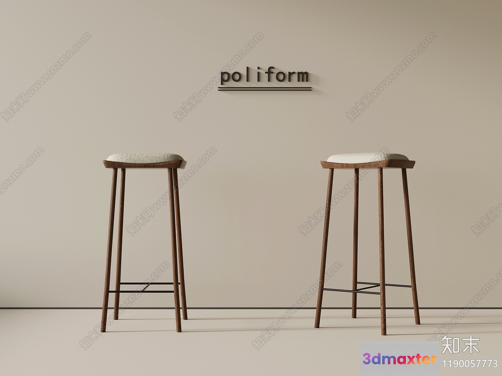 Modern Bar Stools 3D Model - 16527 - VRAY Render