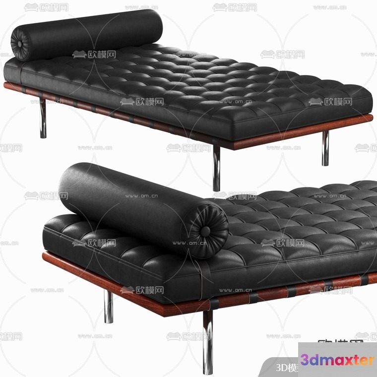 Modern Black Leather Sofa 3D Model - 9799 - VRAY Render