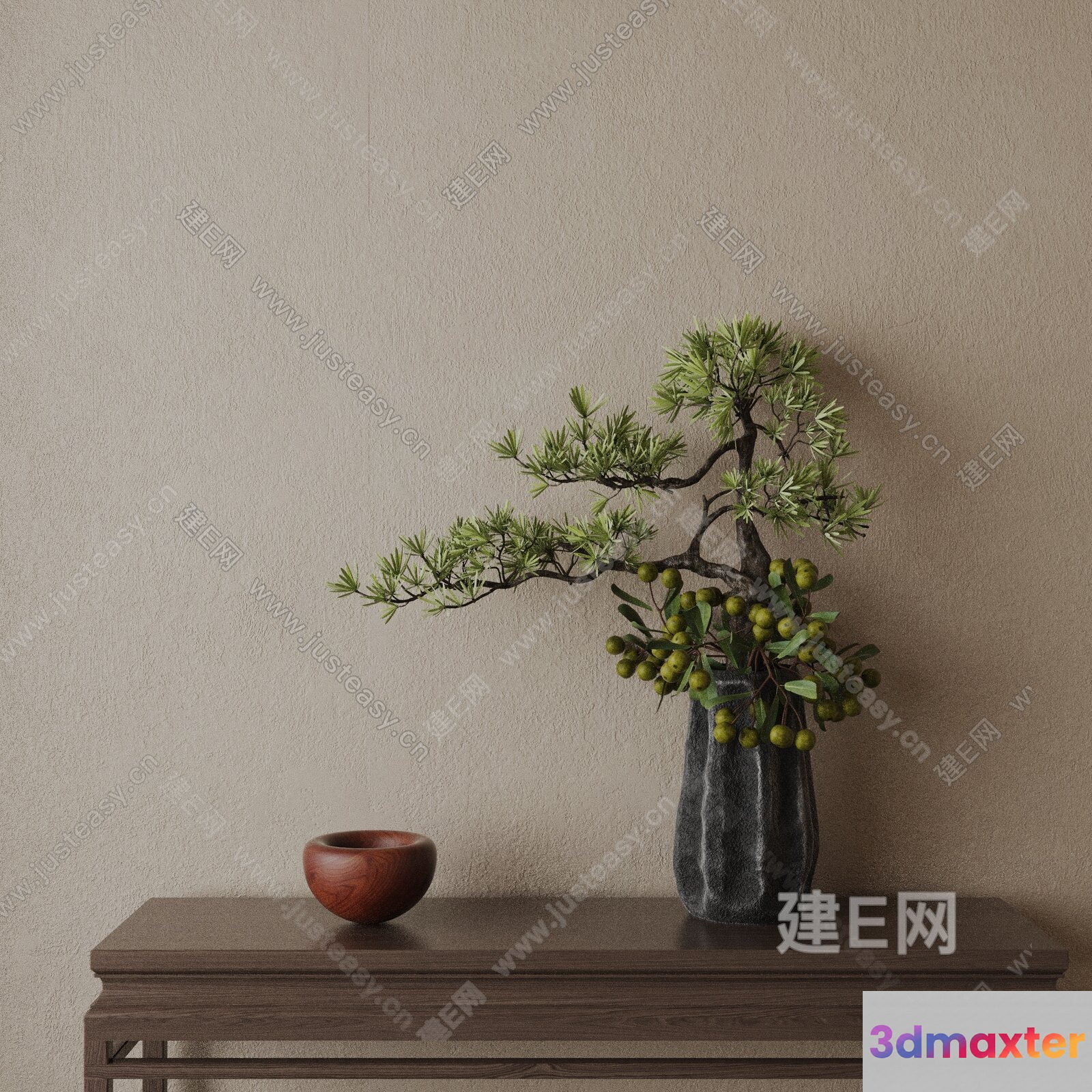 A Vase With A Plant 3D Model - 14045 - VRAY Render