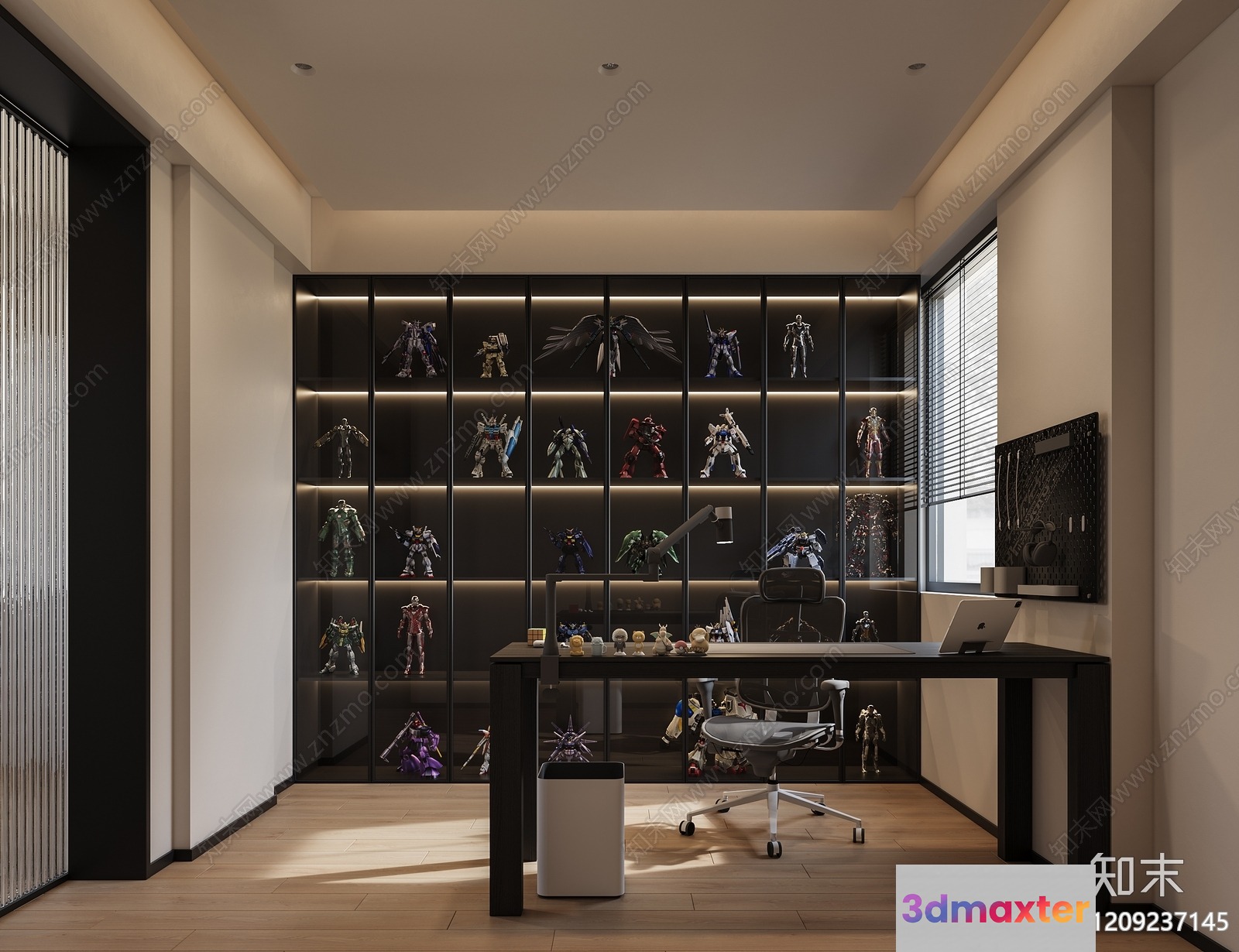 A Modern Office With A Large Display Of Action Figures 3D Model - 2993 - VRAY Render