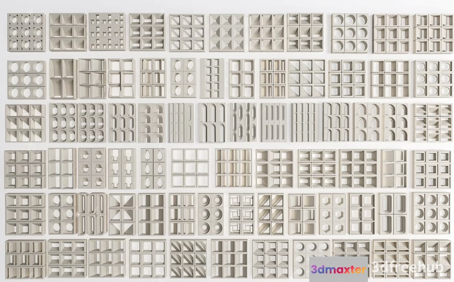 A Large Collection Of White Geometric And Possibly 3D-Printed 3D Model - 23178 - VRAY Render