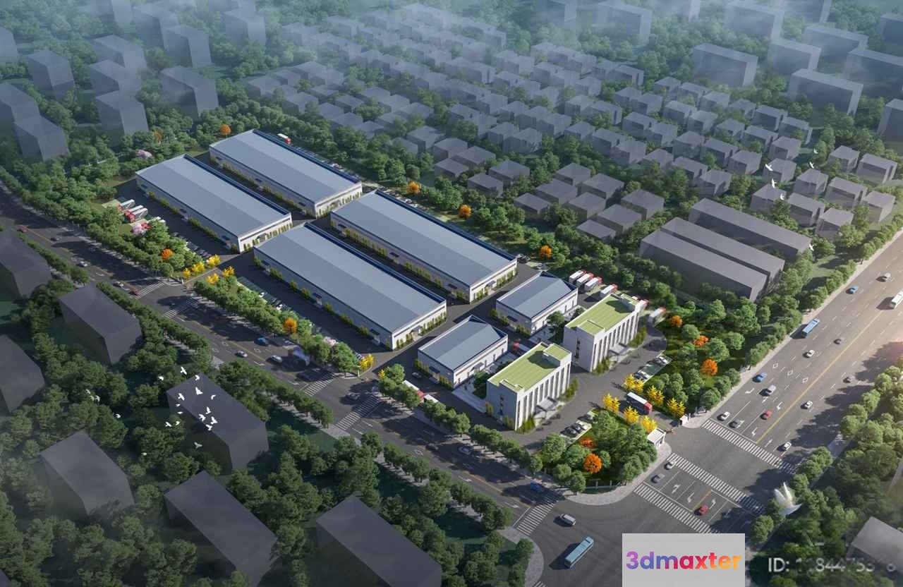 The Main Subject Is A Large Building With A Gray Roof 3D Model - 11551 - VRAY Render