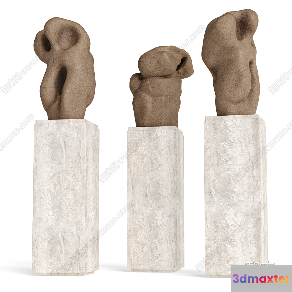 Abstract Sculptures On Pedestals 3D Model - 4226 - CORONA Render