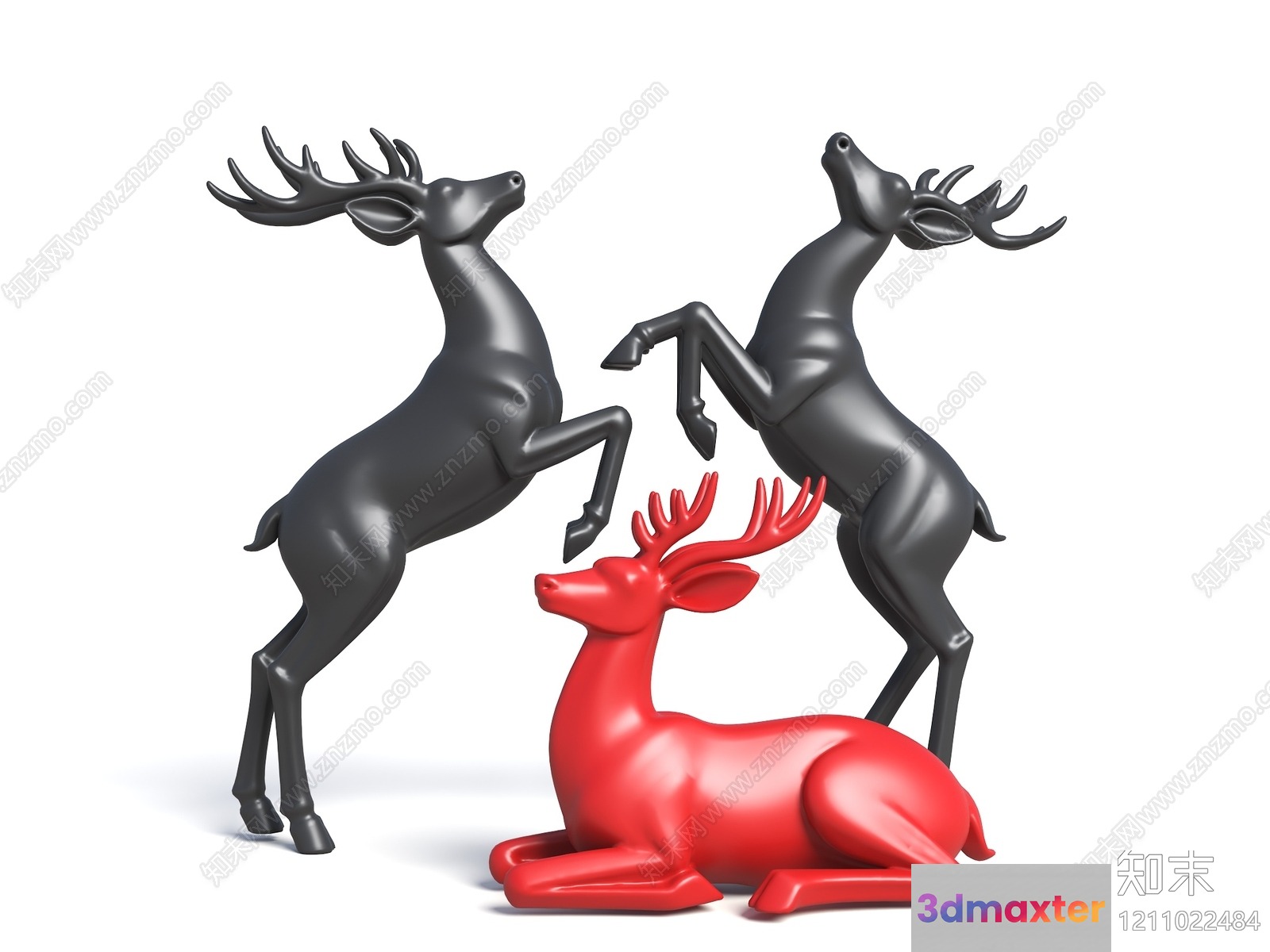 A Collection Of Three Deer Statues 3D Model - 6903 - VRAY Render