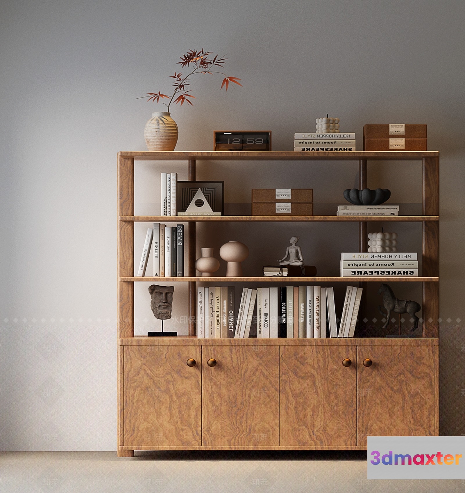 Modern Wooden Bookcase 3D Model - 4250 - VRAY Render