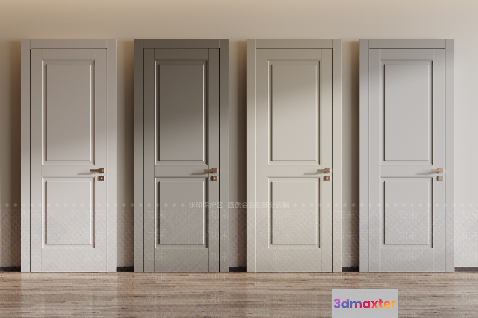 Four White Doors 3D Model - 16941 - VRAY Render