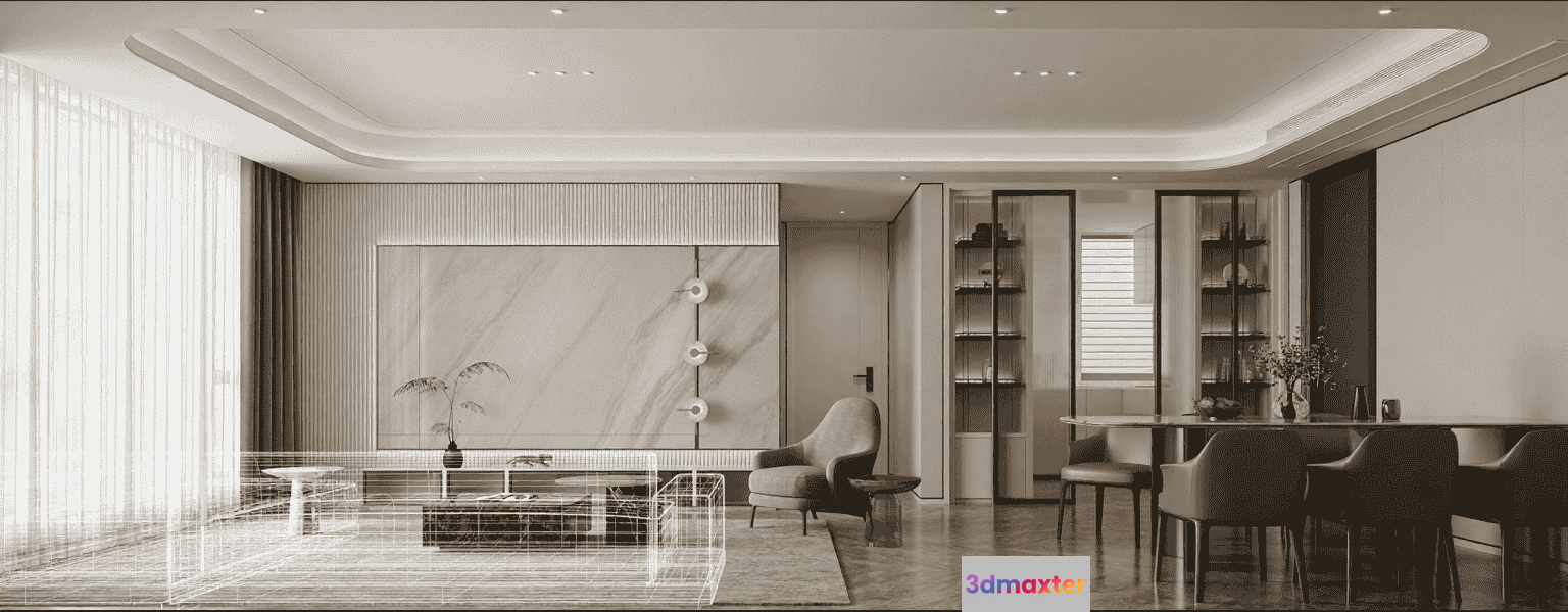 Modern Living Room 3D Model - 10953 - VRAY Render